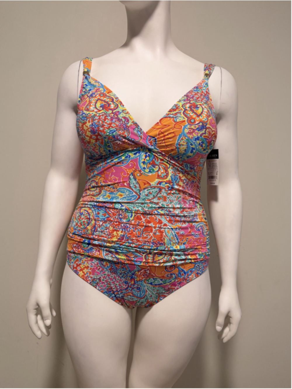 Ralph Lauren Size 12 Bold Multicolor Surplice Printed One-Piece Swimsuit NWT - Picture 3 of 6